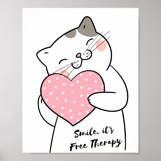 Cute Kawaii Cat Holding Heart Positive Gezegden Poster (Voorkant)