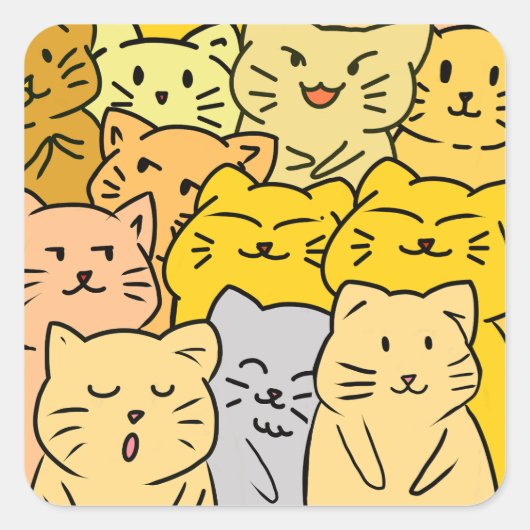 Cute Kawaii Cat Illustration Stickers (Voorkant)