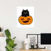 Cute Kawaii Cat in Pumpkin Poster (Thuiskantoor)