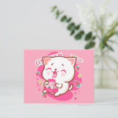 Cute Kawaii Cat Japanse aardbeienmelk Briefkaart (Staand voorkant)