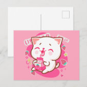 Cute Kawaii Cat Japanse aardbeienmelk Briefkaart (Voorkant / Achterkant)