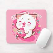 Cute Kawaii Cat Japanse aardbeienmelk Muismat (Met muis)