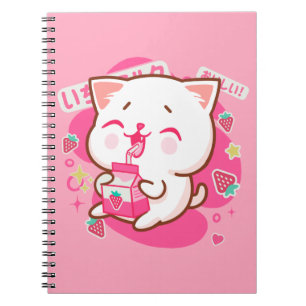 Cute Kawaii Cat Japanse aardbeienmelk Notitieboek