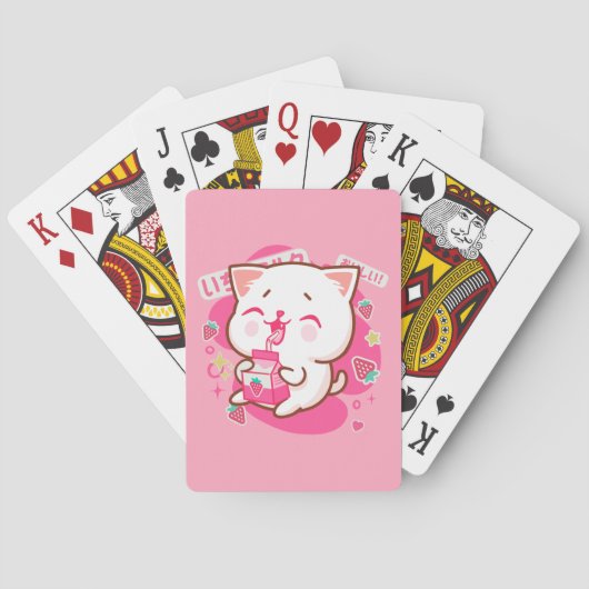 Cute Kawaii Cat Japanse aardbeienmelk Pokerkaarten (Achterkant)
