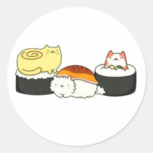 Cute Kawaii Cat-lifornia Sushi Roll Ronde Sticker