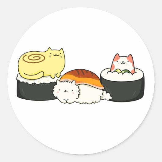 Cute Kawaii Cat-lifornia Sushi Roll Ronde Sticker (Voorkant)