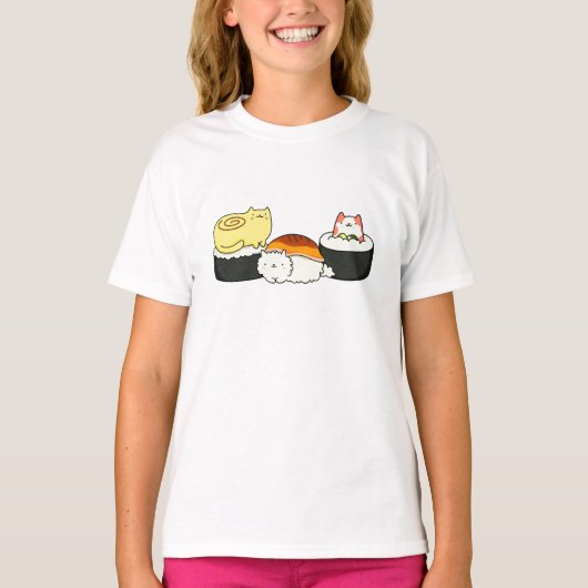Cute Kawaii Cat-lifornia Sushi Roll T-shirt (Voorkant)