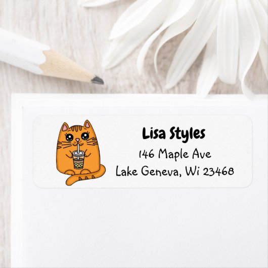 Cute Kawaii Cat met Boba Tea Etiket (Insitu)