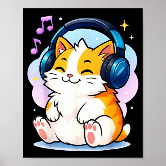 Cute Kawaii Cat Neko Funny Music Kitten Lover K-p  Poster (Voorkant)
