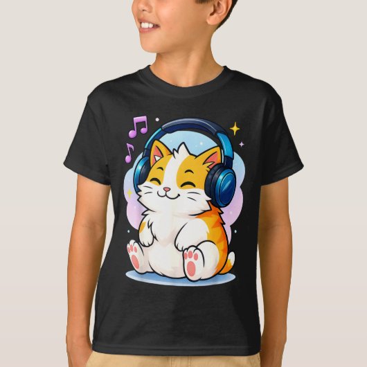 Cute Kawaii Cat Neko Funny Music Kitten Lover K-p T-shirt (Voorkant)