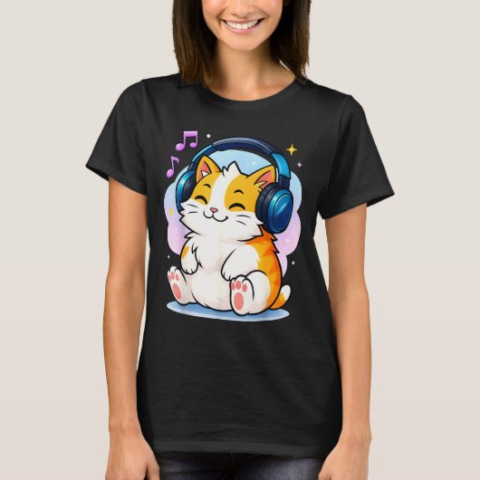 Cute Kawaii Cat Neko Funny Music Kitten Lover K-p T-shirt (Voorkant)