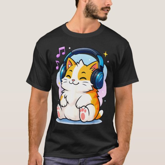 Cute Kawaii Cat Neko Funny Music Kitten Lover K-p T-shirt (Voorkant)