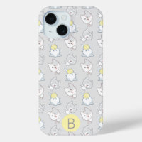 Cute Kawaii Cat Pattern Gray Yellow Monogram