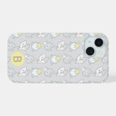 Cute Kawaii Cat Pattern Gray Yellow Monogram iPhone 15 Case (Achterkant horizontaal)