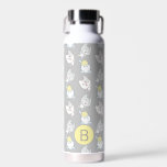 Cute Kawaii Cat Pattern Gray Yellow Monogram Waterfles<br><div class="desc">Schattige gelukkige speelse kittens in een herhaald patroon.</div>