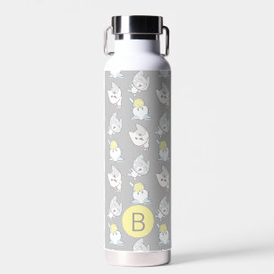 Cute Kawaii Cat Pattern Gray Yellow Monogram Waterfles