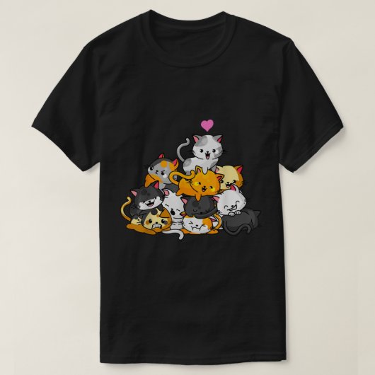Cute Kawaii Cat Pile Cartoon Design T-shirt (Design voorkant)