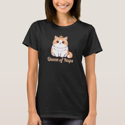 Cute Kawaii Cat Queen of Naps Chubby Crown Cat T-shirt (Voorkant)