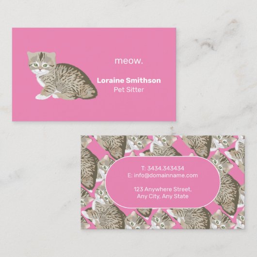 Cute Kawaii Cat Sitter Pink Visitekaartje (Voorkant / Achterkant)