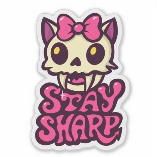Cute Kawaii Cat Skull Pink Bow Gothic Punk Girl Sticker (Voorkant)