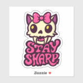 Cute Kawaii Cat Skull Pink Bow Gothic Punk Girl Sticker (Vel)