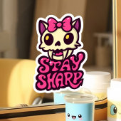 Cute Kawaii Cat Skull Pink Bow Gothic Punk Girl Sticker