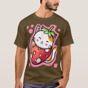 Cute Kawaii Cat Strawberry Milk Japanse Anime Wom T-shirt