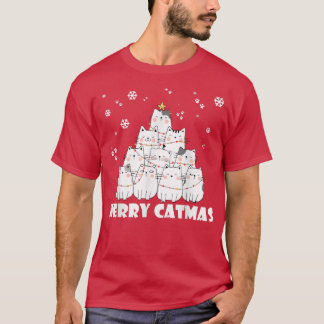 Cute Kawaii Cat Tree Merry Xmas 2022 Feline Owner T-shirt