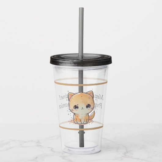 Cute Kawaii Cat Tumbler met stro Acryl Drinkbeker (Voorkant)