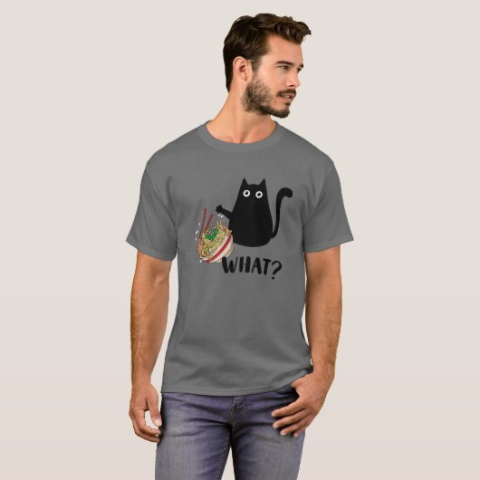 Cute Kawaii Cat "What?" Ramen Japanese Food Men, W T-shirt (Voorkant volledig)