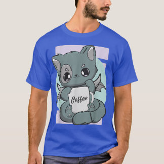 Cute Kawaii Cat With Coffee Mug Moka Barista Neko T-shirt