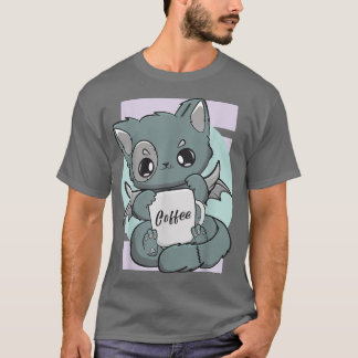 Cute Kawaii Cat With Coffee Mug Moka Barista Neko T-shirt
