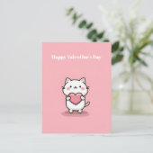 Cute Kawaii Cat with Heart Valentine`s Day Card  Briefkaart (Staand voorkant)