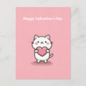 Cute Kawaii Cat with Heart Valentine`s Day Card  Briefkaart (Voorkant)