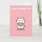 Cute Kawaii Cat with Heart Valentine`s Day Card  Kaart (Voorkant)