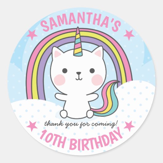 Cute Kawaii Catcorn Cat Unicorn Ronde Sticker (Voorkant)