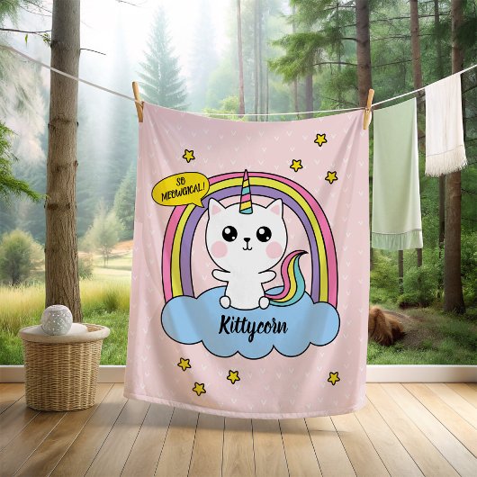 Cute Kawaii Caticorn Pink Cartoon Fleece Deken