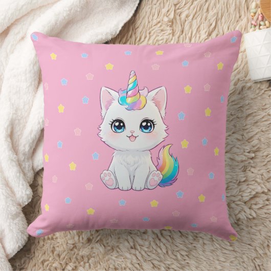 Cute Kawaii Caticorn Throw Pillow Kussen (Deken)