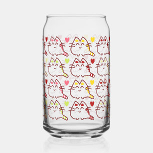 Cute Kawaii Cats and Hearts Pattern Blikvorm Glas