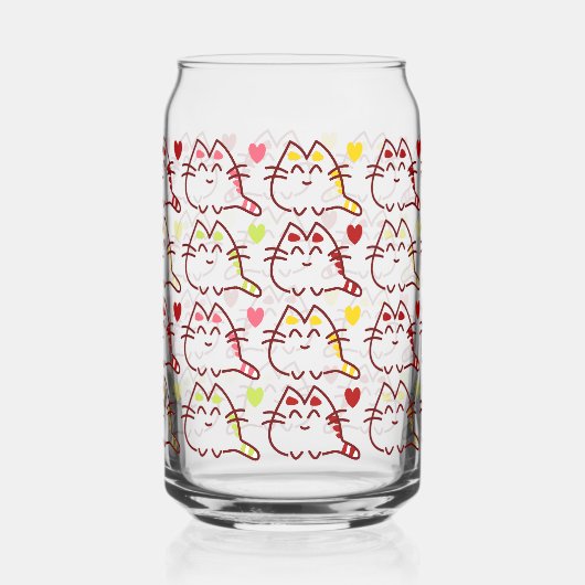 Cute Kawaii Cats and Hearts Pattern Blikvorm Glas (Voorkant)