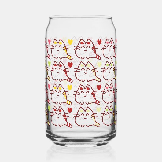 Cute Kawaii Cats and Hearts Pattern Blikvorm Glas (Achterkant)