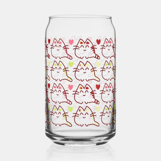 Cute Kawaii Cats and Hearts Pattern Blikvorm Glas (Rechts)