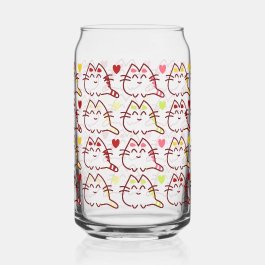 Cute Kawaii Cats and Hearts Pattern Blikvorm Glas (Links)