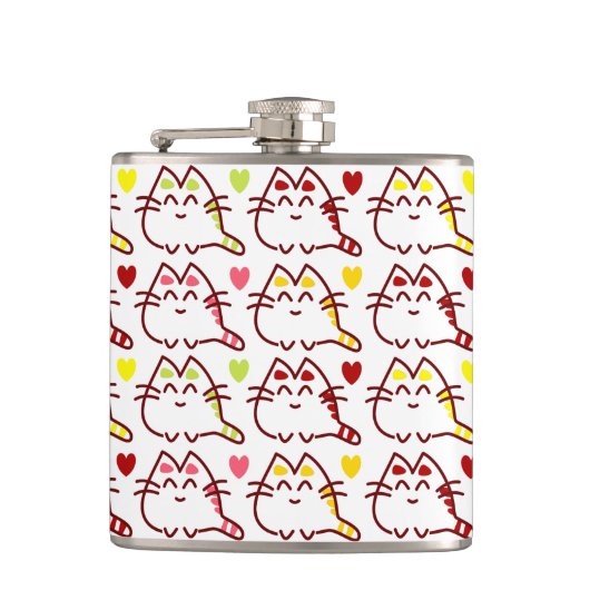 Cute Kawaii Cats and Hearts Pattern Heupfles (Voorkant)