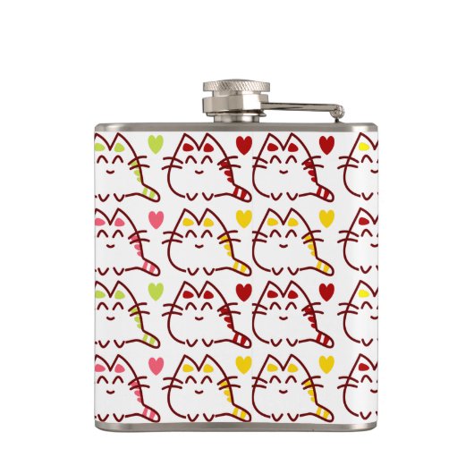 Cute Kawaii Cats and Hearts Pattern Heupfles (Achterkant)