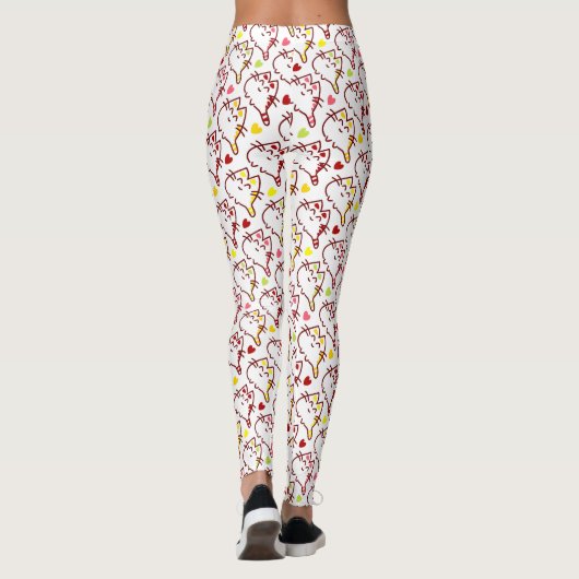 Cute Kawaii Cats and Hearts Pattern Leggings (Achterkant)