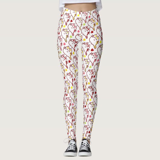 Cute Kawaii Cats and Hearts Pattern Leggings (Voorkant)