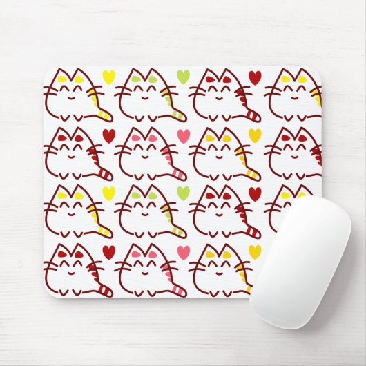 Cute Kawaii Cats and Hearts Pattern Muismat (Met muis)