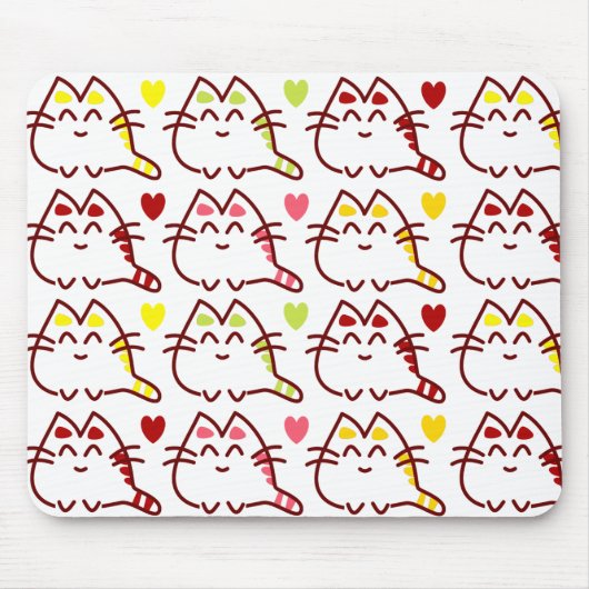 Cute Kawaii Cats and Hearts Pattern Muismat (Voorkant)