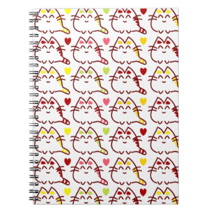 Cute Kawaii Cats and Hearts Pattern Notitieboek